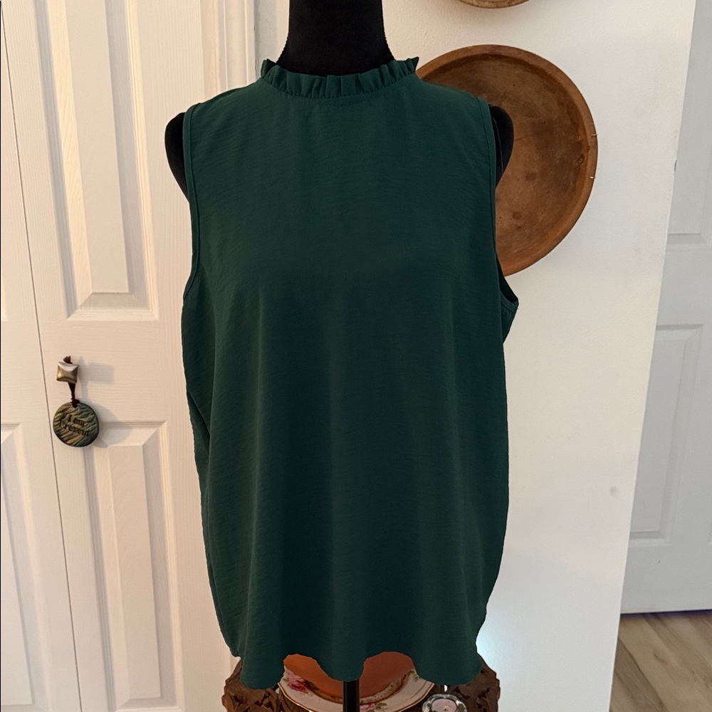 mts Dark Green Ruffle Mock Neck Sleeveless Tank